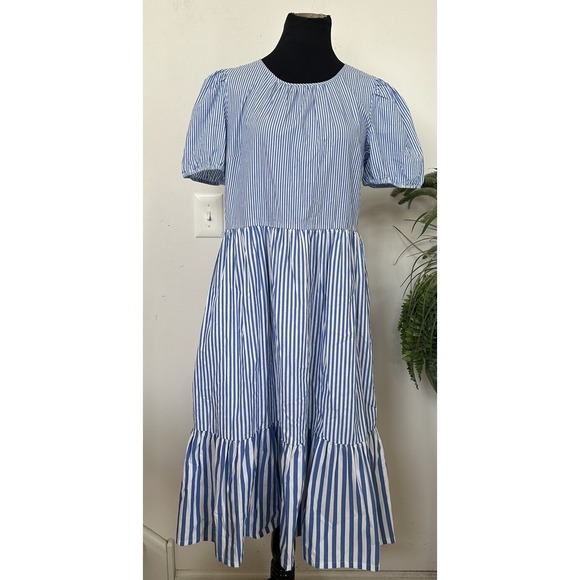 J -crew Dresses & Skirts - NWT J.Crew Blue & White striped Tiered Cotton Maxi Dress Ruffle Trim sz 12 $118